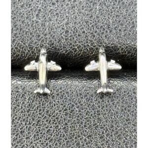 New Condition Sterling Silver Dainty Airplane Stud Earrings 925